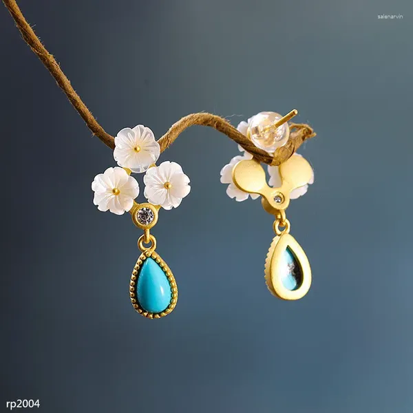 Pendientes KJJEAXCMY Boutique Jewelry Pequeños Frescos S925 Plata Concha Turquesa Para Mujer