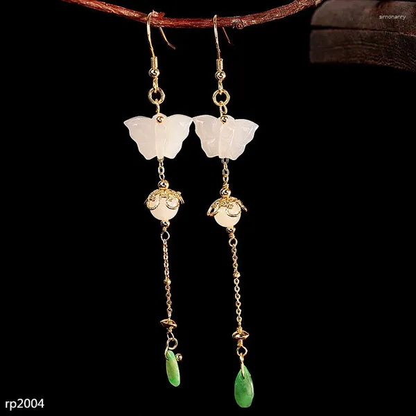 Boucles d'oreilles KJJEAXCMY Boutique bijoux 925 argent Sterling femmes plaqué or bricolage papillon Hetian Jade longue Section