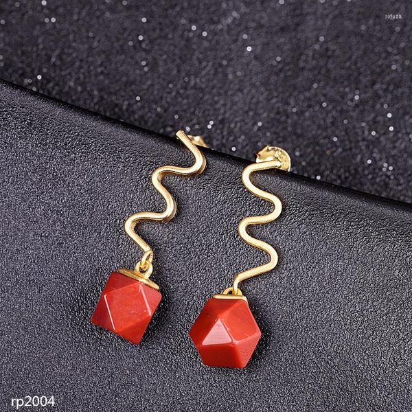 Boucles d'Oreilles KJJEAXCMY Boutique Bijoux Argent 925 Femme Agate Rouge du Sud Plaqué Or Étrange