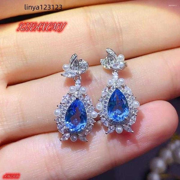 Boucles d'oreilles KJJEAXCMY marque Boutique bijoux 925 en argent Sterling naturel suisse bleu Topa pierre femmes colorées gemme filles à la main