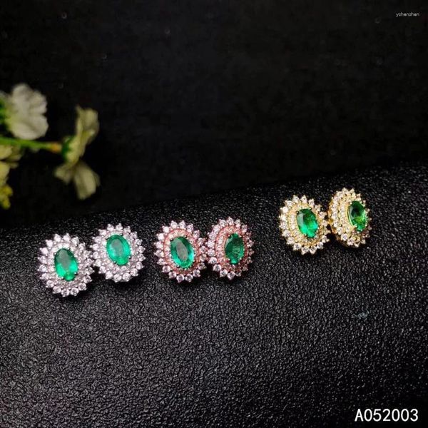 Boucles d'oreilles Kjjeaxcmy Bijoux fins 925 Silver en argent sterling incrusté Natural Gemstone Emerald Femed Eaute Soutider la détection