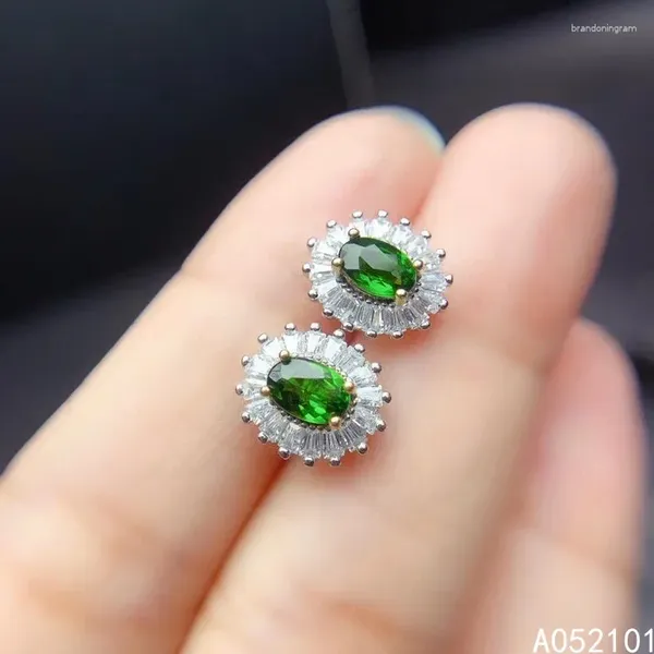 Boucles d'oreilles Kjjeaxcmy Fine Jewelry 925 Silver Natural Diopside Girl Ear Support Test Style chinois avec boîte