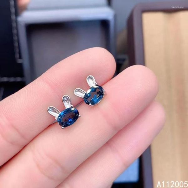 Pendientes KJJEAXCMY, joyería fina, Plata de Ley 925 con incrustaciones de Topacio azul Natural, pendientes femeninos, detección de soporte Vintage