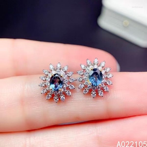 Pendientes de tuerca KJJEAXCMY, joyería fina, plata de ley 925 con incrustaciones de topacio azul Natural de Londres, pendientes elegantes para mujer con gemas de flores clásicas