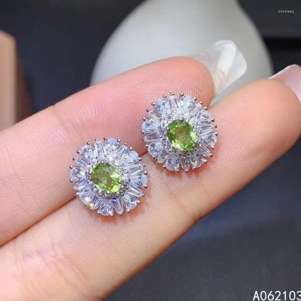 Pendientes de tuerca KJJEAXCMY, joyería fina, peridoto Natural con incrustaciones de plata de ley 925 para mujer, cheque de soporte de gema fresca exquisita