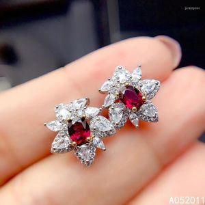 Stud -oorbellen KjJJeAxcmy Fine Jewelry Natural Garnet 925 Sterling Silver Fashion Girl Ear Studs Support Test Verkoop