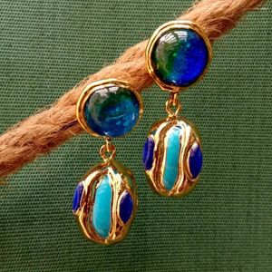 Boucles d'oreilles KKGEM 20x17mm Turquoise 15mm bleu verre de Murano balancent à la main bijoux pour femmes cadeau