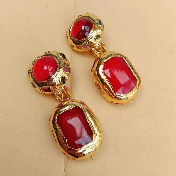 Boucles d'oreilles KKGEM 20x26 mm Crystal Red Pave Gold plaqué Déclaration de fête Costume Lady Bijoux