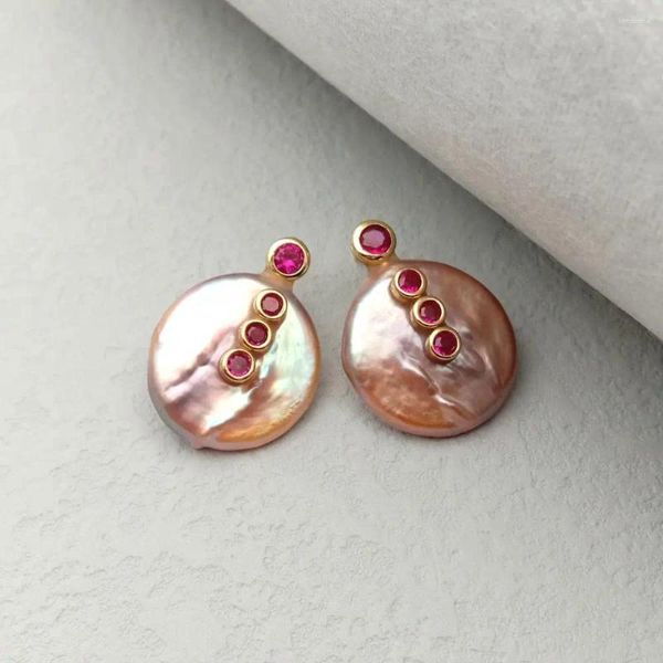 Pendientes KKGEM de 21mm, moneda púrpura cultivada Natural, perla de agua dulce, circonita fucsia, pavé, joyería de alta calidad para mujer