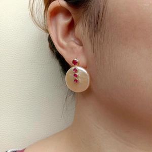 Stud -oorbellen kkgem 22 mm natuurlijk gekweekte roze munt zoetwater parel geometrische fuchsia cz handgemaakte sieraden