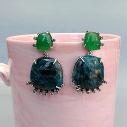 Stud -oorbellen kkgem 23x23mm Natuurlijk blauw apatiet groen agaat cz bengelen edelsteen mode sieraden