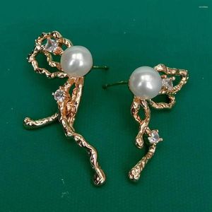 Boucles d'oreilles KKGEM 8mm perle blanche de culture plaqué or papillon bijoux de créateur