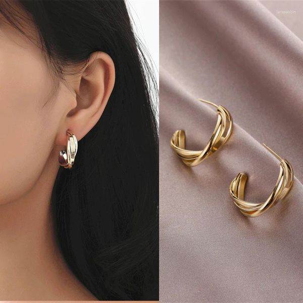 Boucles d'oreilles nouées pour femmes, boucles d'oreilles torsadées, croix, mode distorsion, entrelacement, métal, demi-cercle géométrique, bijoux cadeaux
