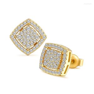 Pendientes de tuerca Kolmnsta Plata de ley para hombre Oro Diamante en capas Iced Out Square 5ACz Tornillo Volver Hipoalergénico