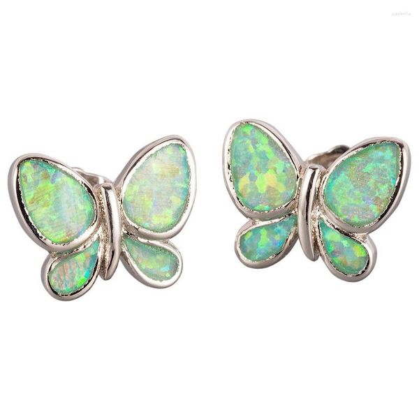 Boucles d'oreilles KONGMOON papillon Kiwi vert opale de feu plaqué argent bijoux pour femmes Piercing