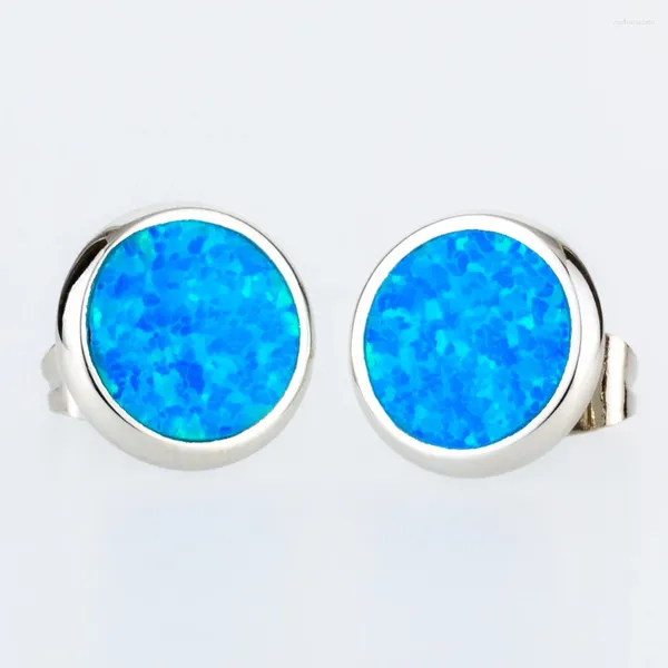 Boucles d'oreilles KONGMOON rondes océan bleu opale de feu plaqué argent bijoux pour femmes Piercing