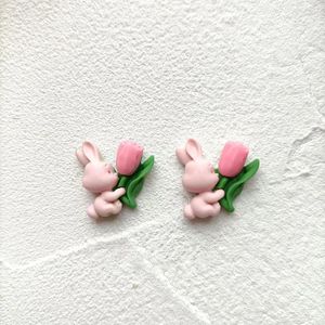 Stud Oorbellen Korea Leuke Cartoon Dier Tulp Bloemen Roze Hars Acryl Oor Clip Voor Vrouwen Party Sieraden Accessoires