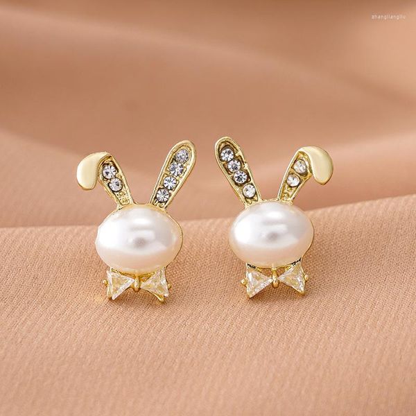 Boucles d'oreilles Corée Mignon Dessin Animé Oreille Goujons Femmes S925 Argent Aiguille De Mode Exquis Zircon Strass Ludique Fille Bijoux