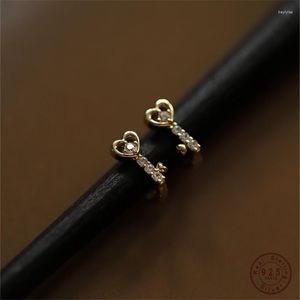 Boucles d'oreilles coréennes mignonnes, petit ensemble de micro-clés en Zircon pour femmes, bijoux en argent Sterling 925 plaqué or 14 carats