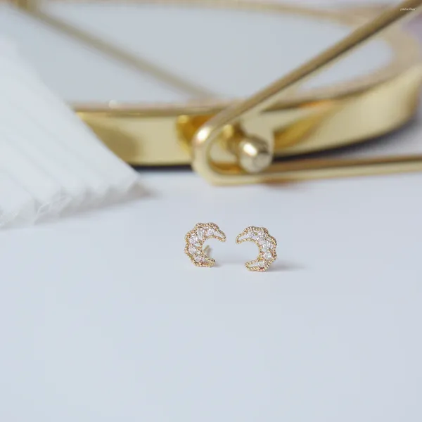 Boucles d'oreilles Design coréen, bijoux à la mode plaqué or 14 carats, lune en Zircon exquise pour femmes, petite boucle d'oreille Simple et mignonne