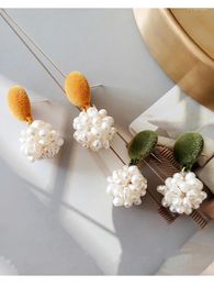 Boucles d'oreilles coréennes automne/hiver avec perle naturelle, aiguille d'oreille en argent S925 avec bijoux en or 14 carats pour femmes, vente de jacinthe