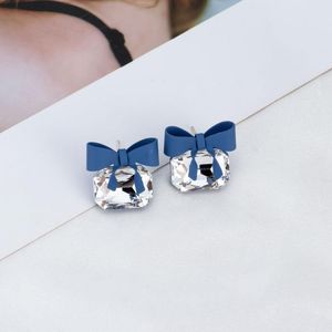 Stud -oorbellen Korea Fashion Bling Crystal Blue Color Bow For Woman Exquisite Hoge kwaliteit 2023 Geometrisch