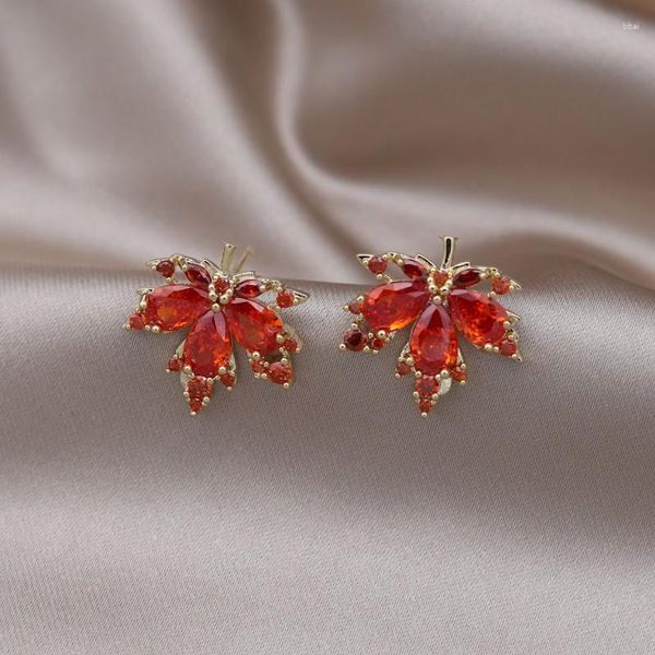 Boucles d'oreilles à clous, bijoux à la mode coréenne, plaqué or 14 carats, pendentif en Zircon Orange, collier élégant, accessoires de fête pour femmes