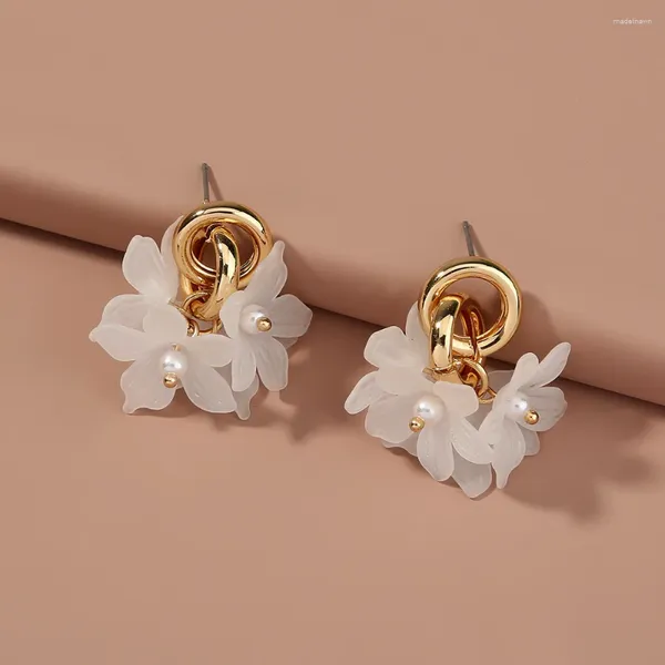 Pendientes de tuerca estilo KoreaJapan Ins Circular doble círculo pequeño colgante flor de resina para mujeres niñas joyería de moda