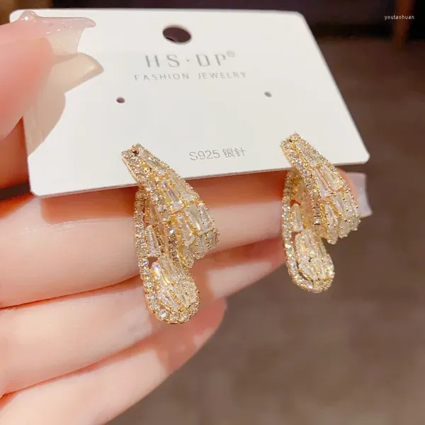 Pendientes de tuerca de estilo coreano para mujer, joyería de lujo de Zirconia, doble uso, perla, gota de agua de cristal delicado