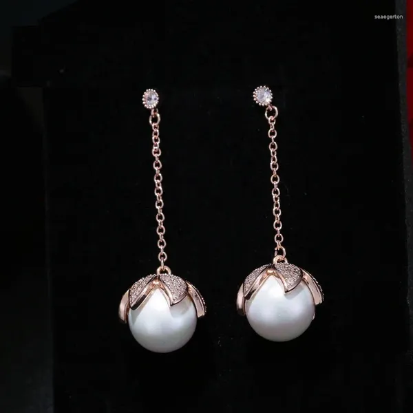 Pendientes de tuerca joyería de Corea auténtica Plata de Ley 925 oreja de cristal colgante de perlas largas para mujeres finas
