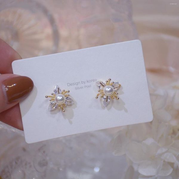Pendientes de tachuelas Corea vendiendo joyas de moda 925 aguja de plata 14k oro real de oro elegante mujeres perlas diarias diarias