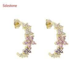 Boucles d'oreilles coréennes pour femmes, rose doux, fleur de cristal violet, mode élégante, Oorbellen, Bijoux, cadeaux de fête, 2505