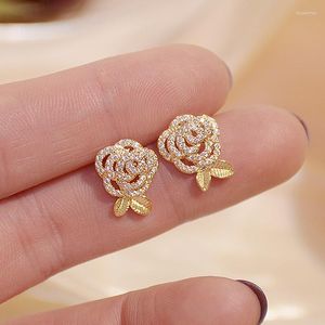 Stud -oorbellen Koreaans Aankomst voortreffelijk CZ Women Earring Cubic Zirkoon Elegante Rose Wedding Sieraden Hange accessoires Geschenken