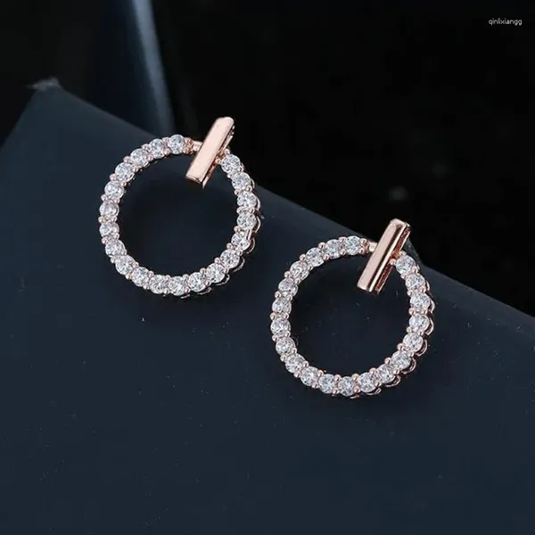 Boucles d'oreilles coréennes Brincos CZ Zircon cercle pour femmes simples couleur or Rose et argent ronde oreille bijoux de fête