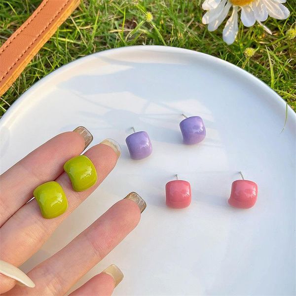 Pendientes de tuerca de Color caramelo coreano en forma de C para mujer y niña, joyería pequeña cuadrada geométrica de Metal Simple a la moda, venta al por mayor