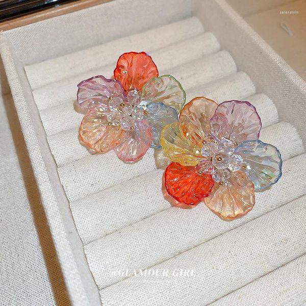 Boucles d'oreilles coréen coloré acrylique Transparent fleur été plage fête bijoux fille Surprise anniversaire cadeaux pétale oreille goujons