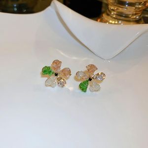 Stud -oorbellen Koreaanse kleurrijke kristallen bloem voor vrouwen meisje vintage elegante zoete mode sieraden accessoires groothandel
