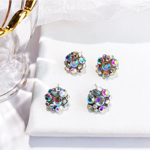 Boucles d'oreilles coréen coloré cristal or argent couleur pour femmes fille bijoux géométrique rond petite boucle d'oreille cadeau de fête