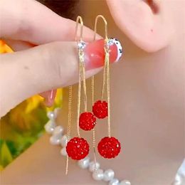 Boucles d'oreilles coréennes boule de cristal, chaîne à pampilles pour femmes, bijoux pendants, feuille de fleur, nœud papillon, perle, cadeau de perçage pour fête de mariage
