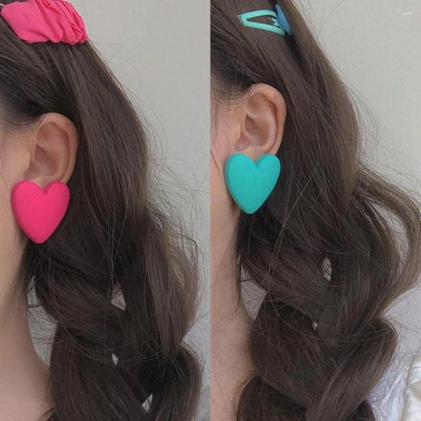 Boucles d'oreilles coréennes en forme de cœur en acrylique pour femmes et filles, couleur bonbon, rouge, jaune, pêche, grande fête, bijoux cadeaux