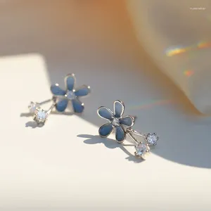Boucles d'oreilles coréennes marguerite bleue soleil fleur pétale fille goutte bijoux été tendance plante pour cadeau