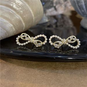 Boucles d'oreilles à tige design coréen Ins haute qualité strass perle arc petite fille Super fée pour les filles bijoux.