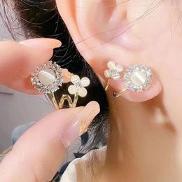 Boucles d'oreilles Stud Korean Elegant Opal Flower Hoop Girls Fashion Crystal Boucle d'oreille de cristal brillant pour les femmes Bijoux de mariage
