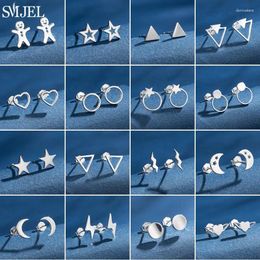 Boucles d'oreilles Stud Korean Fashion 925 Silver Needle Géométrique pour femmes Punk Star Triangle Heart Circle Earring Girls Party Bijoux