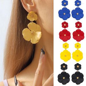 Stud Oorbellen Koreaanse Mode Grote Bloem Drop Voor Vrouwen Bruiloft Vintage Lange Kleurrijke Dubbellaags Emaille Bloemen Post Oorbel Sieraden