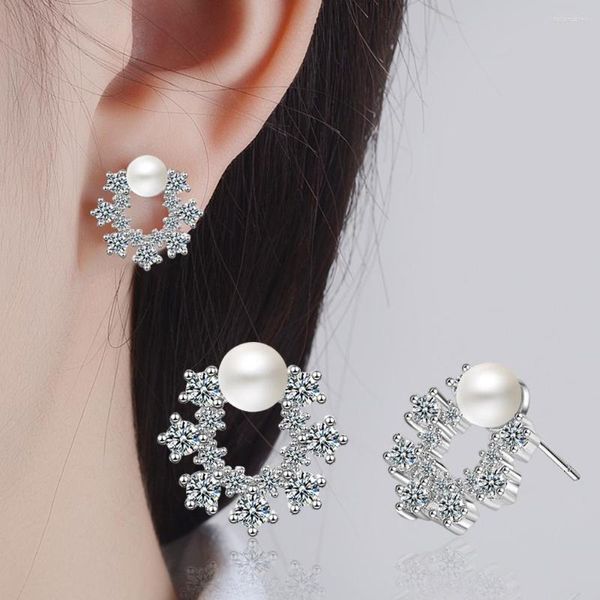 Boucles d'oreilles à tige mode coréenne classique couronne ronde cristal blanc clair fleur boucle d'oreille douce marguerite oreille bijoux Brinco cadeau pour les femmes