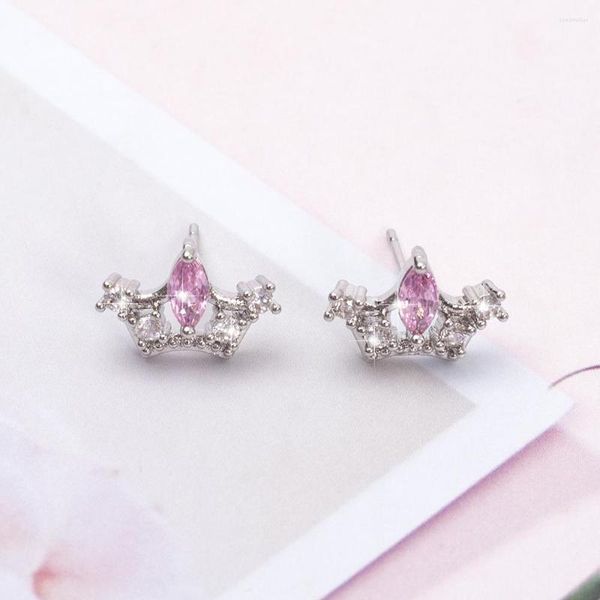 Boucles d'oreilles à tige mode coréenne couronne Zircon rose pour les femmes personnalité tempérament mignon produits tendance cadeau de fête filles bijoux