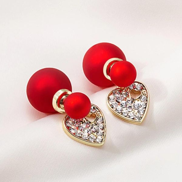 Boucles d'oreilles Stud Fashion coréenne Exquise Rignestones Rouge en forme de coeur rouge Tempérament Tempérament Girl Bijoux en gros