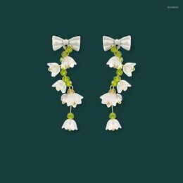 Boucles d'Oreilles Mode Coréenne Muguet Vert Fleur Gland Doux Arc Doux Petit Design Frais