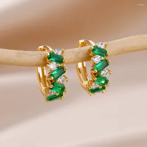 Pendientes de tuerca de moda coreana para mujer, aro pequeño de circonita verde, Color dorado, acero inoxidable, joyería estética, regalo de Festival